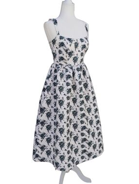 SACHIN & BABI Taffeta Square Neck Midi Dress White Floral Print Women's 2